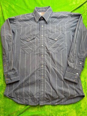 Vtg Ruddock Shirts Gray Pinstripe Pearl Snap Western 16/34 USA